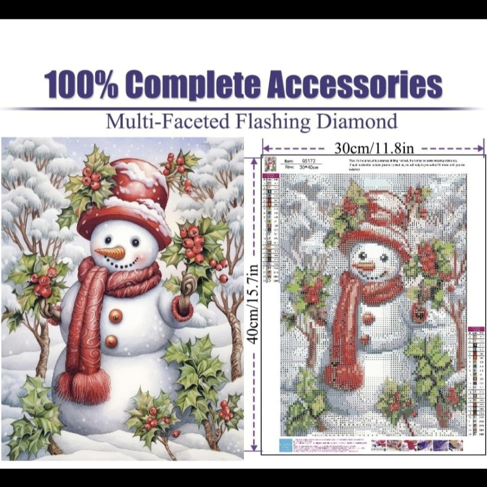 Winter Holiday Red Holly Snowman 5D Diamond Painting Kit New - Picture 4 of 7